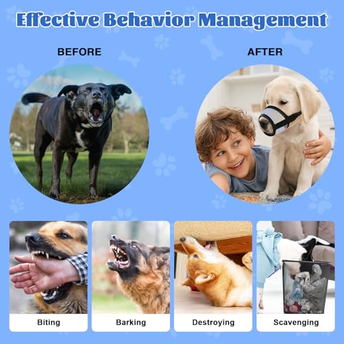 Dog Muzzle with Escape-Proof Elastic Neck Collar, Soft Breathable Air Mesh Mouth Cover Stops Biting Barking Chewing Allows Drinking Panting, Adjustable Muzzle for Small Medium Large Dogs - color: Black/Gray, size: S