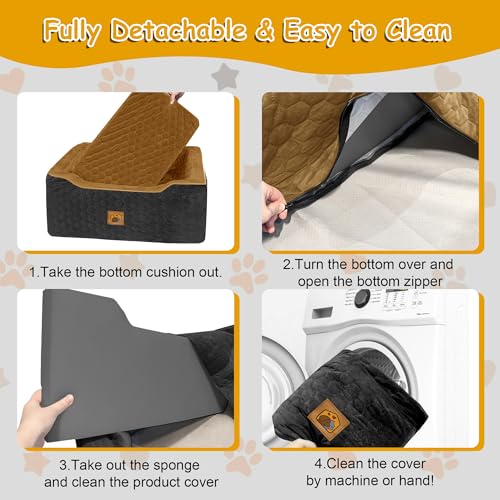 Dog Car Seat for Medium/Large Dog Booster Seat Under 60 lbs or 2 Small Dogs, Multi-Functional Pet Car Seat with Thick Cushion, 2 Safety Leashes(BlackBrown) - color: BlackBrown