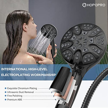 6-Mode High Pressure Handheld Shower Head Set, Consumer Reports Recommended HOPOPRO High Flow Hand Held Showerhead with 59 Inch Hose Bracket Teflon Tape Rubber Washers - color: Matte Black, style: 6 Modes