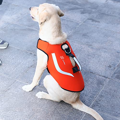 Coodeo Dog Hunting Vest Orange, Camo and Reversible Reflective Dog Tactical Harness Hound Jacket for Protection and Security, 4.5mm Neoprene Waterproof Safety Dog Vest Both Sides to Wear (Medium) - size: Medium