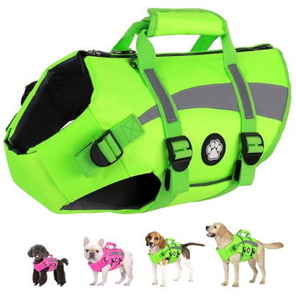 Dogcheer Harness Dog Life Vest with Grab Handle and Reflective Trim, Adjustable Puppy Flotation Jacket with Zipper for Swimming, Boating, Pool and Beach Safety - Green, XS - color: Green, size: X-small