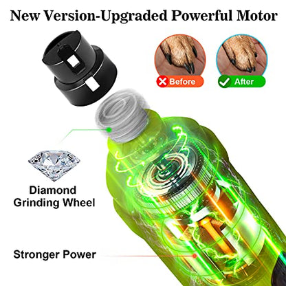 Bousnic Dog Nail Grinder with 2 LED Light - Super Quiet Pet Nail Grinder Powerful 2-Speed Electric Dog Nail Trimmer File Toenail Grinder for Puppy Small Medium Large Breed Dogs & Cats (Green) - color: Green