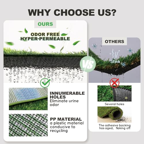 HQ4US 4LEGS Artificial Grass, Dog Pee Grass Pads for Dogs Potty, Odor Free Fake Grass for Dogs Small 22" x 14" with Countless Drainage Holes, Dog Potty Grass Hemmed Edge Realistic - size: S for Dog＜ 19" Length