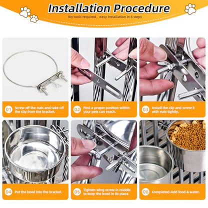 2 Packs Kennel Water Bowl Hanging Dog Crate Water Bowl No Spill Mountable Stainless Steel Dog Bowl Feeding Dish Wall Mounted Cat Food Bowls for Cats Guinea Pigs Rabbits - size: 2 packs 4.7 * 2"