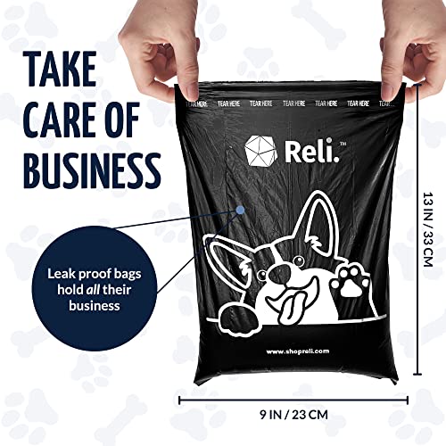 Reli. Dog Poop Bags (2000 Pack, 5 Large Rolls) | 9"x13" Large Poop Bags for Dogs | Unscented, Leak Proof for Doggie/Pet Waste Clean Up | Black | Dispenser Box | Bulk