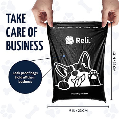 Reli. Dog Poop Bags (2000 Pack, 5 Large Rolls) | 9"x13" Large Poop Bags for Dogs | Unscented, Leak Proof for Doggie/Pet Waste Clean Up | Black | Dispenser Box | Bulk
