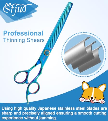 7.5'' Dog Thinning Scissors for Grooming 440C Stainless Steel Green Professional Pet Trimming Scissors Sharp Blades Cutting for Dogs and Cats Shears - style: Thinning