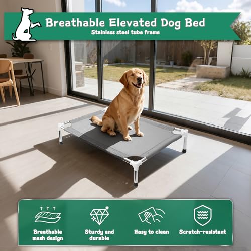 Makerfire Elevated Dog Bed, Indoor/Outdoor Raised Dog Cot for Small Dogs, Detachable Pet Bed with Non-Slip Feet, Polyester Cotton (26'' L x 19.5'' W x 6.4" H) - color: Grey-M-1