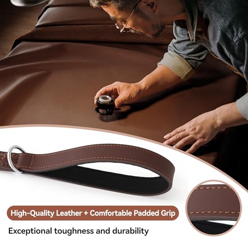 Mile High Life Leather Handle Dog Leash 6 FT/5 FT/4 FT, Soft Padded Handle Rope Leashes for Medium & Large Dogs Walking and Training (Brown Checkered, 48 Inch) - color: Leather Handle-Brown, size: 48 Inch-1/2"