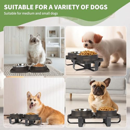 Elevated Dog Bowls, Stainless Steel Raised Dog Bowl with No Spill Dogs Food & Water Bowl for Small Medium Breed, Neater Dogs Feeding Station Non-Slip Water Bowls Set of 2 with Stand for Pet - size: Set of 2 - B