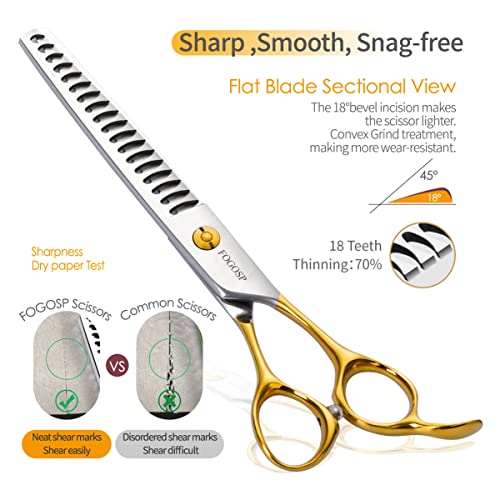 Dog Thinning Shears for Grooming 6.75" Chunker Shears Quickly Thinning Thick Hair Professional Dog Grooming Scissors for Small Dogs Right Handed Groomer Japan 440C 18 Teeth(Chunker, Gold) - size: 7 inch, style: Chunker