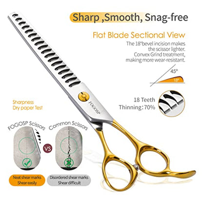 Dog Thinning Shears for Grooming 6.75" Chunker Shears Quickly Thinning Thick Hair Professional Dog Grooming Scissors for Small Dogs Right Handed Groomer Japan 440C 18 Teeth(Chunker, Gold) - size: 7 inch, style: Chunker