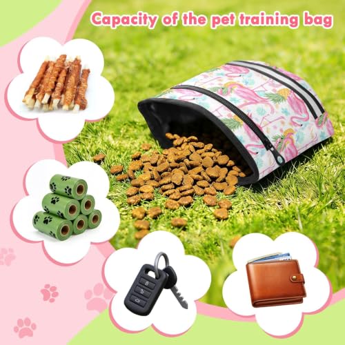 Flamingos Water-Resistant Dog Treat Pouch, 3 Ways to Wear Treat Bag with Magnetic Closure & Reflective Strip, Hands-Free for Pet Training, Walking