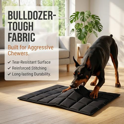Chew Proof Dog Crate Pad – Indestructible Durable Crate Pad for Aggressive Chewers, Quilted Washable Waterproof Tough Kennel Mat, Replacement for Cage Tray, Indoor & Outdoor, 22″×16″, Black