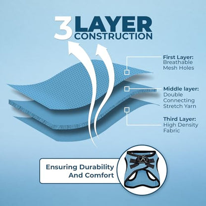 Best Pet Supplies - All Weather Mesh / Plush, Reflective, No Pull Harness for Small, Medium Dogs, Cats - Secure with Hook & Loop Fastener, Buckle, Double D-Rings - Baby Blue/Black Trim, XL - color: Harness (Baby Blue/Black Trim), size: XL (Chest: 20.5 - 2
