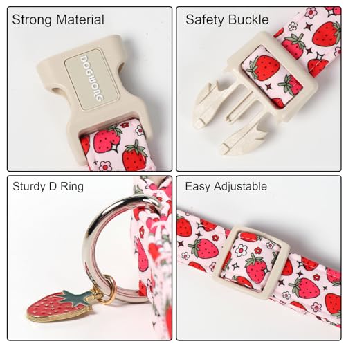 DOGWONG Strawberry Dog Collar, Cute Pink Strawberry Pet Collars with Quick Release Buckle for Puppy Small Medium Large Boy Girl Dogs-XS - color: Z: Strawberry, size: Extra Small