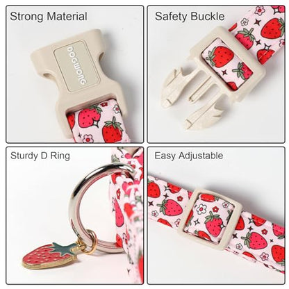 DOGWONG Strawberry Dog Collar, Cute Pink Strawberry Pet Collars with Quick Release Buckle for Puppy Small Medium Large Boy Girl Dogs-XS - color: Z: Strawberry, size: Extra Small