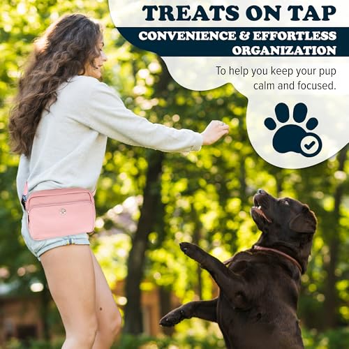 Puppington 3-in-1 Crossbody Dog Walking Bag & Treat Pouch with Matching Planet Safe Poop Bags & Built-In Dispenser - Zippered Pockets (Blush Pink) - color: Blush Pink