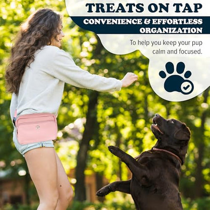 Puppington 3-in-1 Crossbody Dog Walking Bag & Treat Pouch with Matching Planet Safe Poop Bags & Built-In Dispenser - Zippered Pockets (Blush Pink) - color: Blush Pink