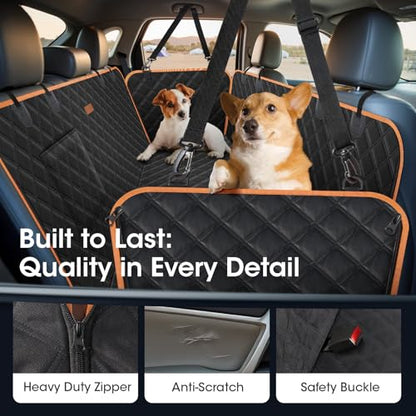 Dog Car Seat Cover for Back Seat, 100% Waterproof Heavy Duty Pet Seat Cover Hammock with Side Flaps, Nonslip Scratchproof Car Seat Protector for Cars and SUVs (Black)