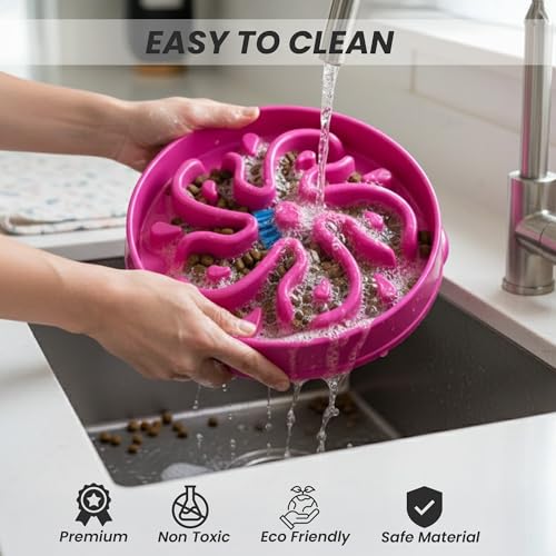 Slow Feeder Dog Bowl for Small, Medium & Large Dogs – Anti-Gulping Puzzle Maze Bowl, Non-Slip Slow Eating Dog Dish, Prevents Bloat & Improves Digestion, Interactive Pet Feeder (Pink, Large) - color: Pink, size: Large