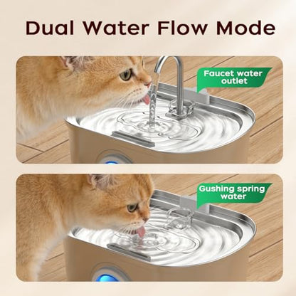 Cat Water Fountain Stainless Steel, 108oz/3.2L | Water Level Window, Quiet Automatic, For Cats and Small Dogs