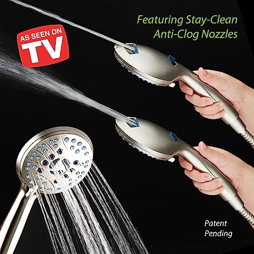 Hotel Spa AquaCare As-Seen-On-TV High Pressure Handheld/Rain 50-mode 3-way Shower Head Combo with Adjustable Arm - Anti-clog Nozzles, Tub & Pet Power Wash, 6 ft. Stainless Steel Hose, Nickel Finish - color: Satin Nickel, style: 2.5 Gallons Per Minute