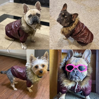 LESYPET Dog Leather Jacket for Small Dogs, Waterproof Dog Winter Jacket Puppy Coat with Fleece Lined, Ultra Warm Fur Collar Doggie Coat, Red S - color: Wine Red, size: Small