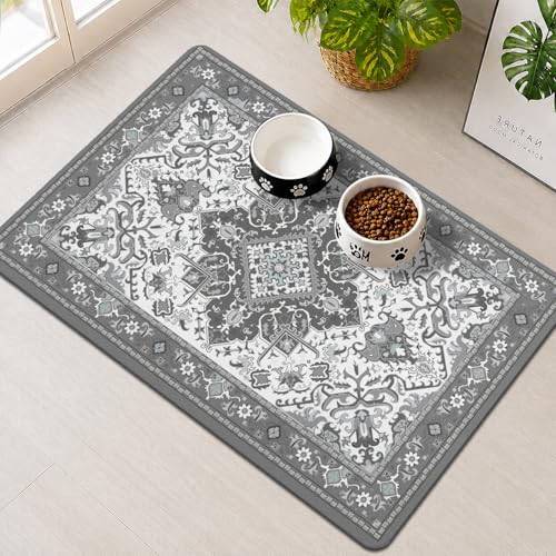 Pet Feeding Mat for Floors Waterproof Dog Mat for Food and Water Absorbent Quick Dry Non Slip mat for Cat Bowls - color: Gray, size: 20"L x 12"W