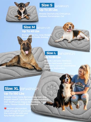 Dog Cooling Mat, Anti-Slip, Thick 3D Orthopedic Summer Pad for Dogs & Cats, Q-MAX > 0.5, Non-Toxic, Machine Washable, Chew-Resistant, Portable for Crate, Bed, Sofa, Car (Cool Grey, Large) - size: Large