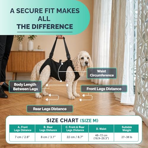 Medium Dog Sling Carrier – 27-38 Lb. Dog Sling for Medium Dogs Hind Leg Support – Doggie Lift M Full Body Design with Breathable Mesh and Adjustable Straps for Safe Mobility Assistance