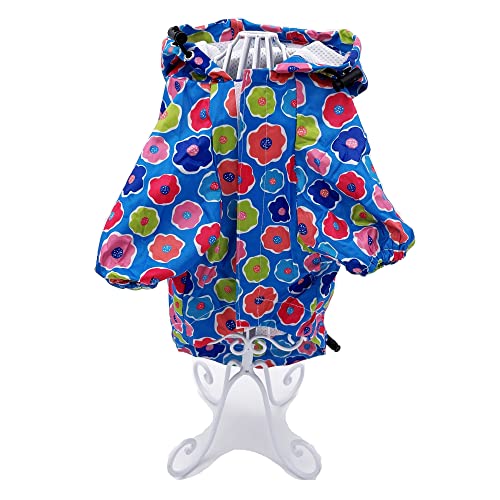 Dog Raincoat Hooded Leash Hole Waterproof Rain Coat Jacket Rainwear for Small Pet Cat Puppy (XXS: Length - 8", Blue Flowers) - color: Blue Flowers, size: XXS: Chest - 10", Length - 8"