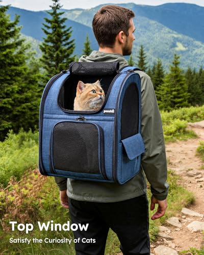 pecute Cat Carrier Backpack Expandable, Cat Backpack with Breathable Window - color: Blue, size: 12.6"L x 10.2"W x 16.5"H