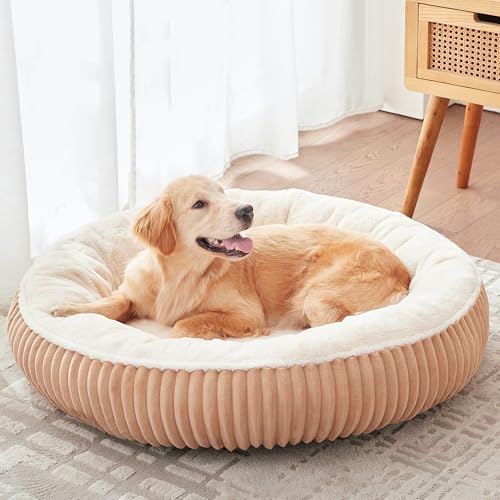 36 inches Donut Dog Bed for Large Dogs - Calming Round Pet Bed with Removable Cover,Washable Milk Plush Faux Fur, Fits Pets up to 80 lbs(Mocha,Large) - color: Mocha, size: 36.0"L x 36.0"W x 8.0"Th