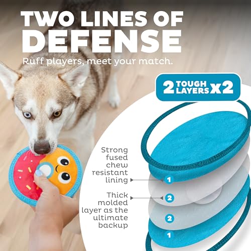 Outward Hound Tough Skinz Durable Squeaky Dog Toy with Two Tough Layers, Donut, Multicolor, Small - color: Donut, size: Small