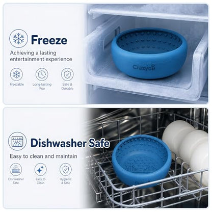 Dog Lick Bowl with Bone Chew Toy, BPA Free Silicone Lick Mat for Dogs, Slow Feeder Dog Bowl with Strong Suction, Dog Freezer Bowl for Anxiety Relief, Paw Calm, Dishwasher (Blue, L) - size: Large