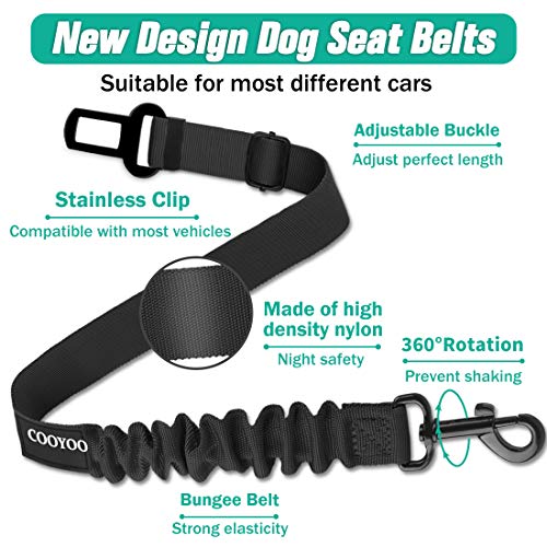 COOYOO Dog Seat Belt, Durability Retractable Dog Car Harness Adjustable Dog Seat Belt for Vehicle Nylon Pet Safety Seat Belts Heavy Duty & Elastic (1 Pack Black) - color: 02-Set 01a Pack -Black