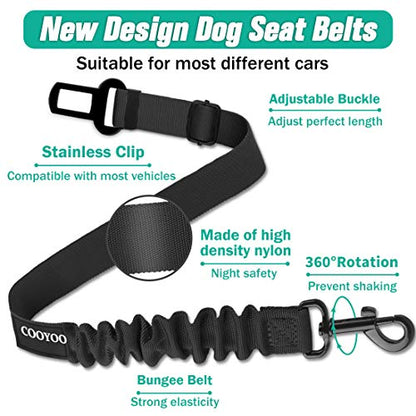 COOYOO Dog Seat Belt, Durability Retractable Dog Car Harness Adjustable Dog Seat Belt for Vehicle Nylon Pet Safety Seat Belts Heavy Duty & Elastic (1 Pack Black) - color: 02-Set 01a Pack -Black
