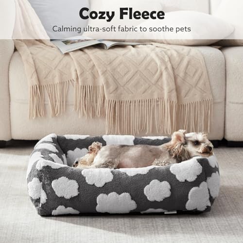 JOEJOY XL Dog Beds Large Sized Dog, Rectangle Washable Orthopedic Pet Bed with Removable Zipper Cover, Cute Soft Calming Puppy Pet Bed with Jacquard Shaggy Plush & Non Skid Bottom - color: Cozy Clouds Grey, size: XL (42"x36"x9")