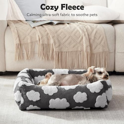 JOEJOY Large Dog Beds Large Sized Dog, Rectangle Washable Orthopedic Pet Bed with Removable Zipper Cover, Cute Soft Calming Puppy Pet Bed with Jacquard Shaggy Plush & Non Skid Bottom - color: Cozy Clouds Grey, size: L (36"x27"x8")