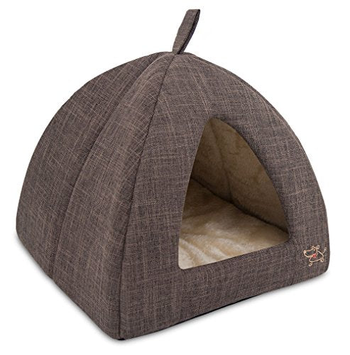 Best Pet Supplies Cat Bed for Indoor Cat, Domed Tent House with Removable Pillow, Covered Cat Cave for Small Dog, Puppies and All Breeds of Cats - Brown Linen, 19 x 19 x H:19" - color: Brown Linen, size: 19" x 19" x H:19"