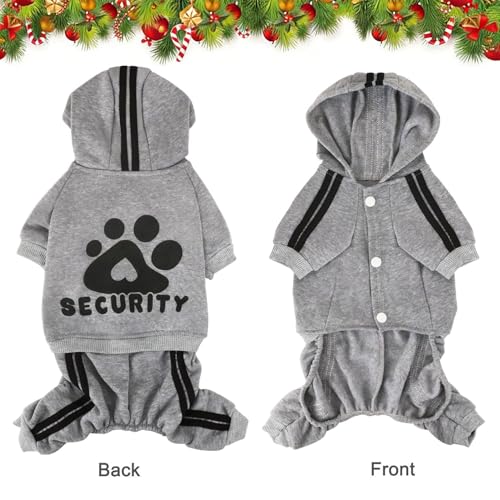 Dog Security Clothes - 4 Legs Jumpsuit Sweatshirt Hoodie - Soft & Warm Winter Outfit Pullover Sweater for Small Medium Large Dogs Cats (Grey, XX-Small) - color: Grey, size: XX-Small