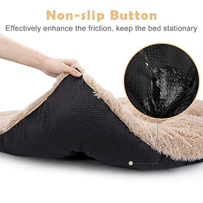 JOEJOY Dog Bed Crate Pad, Deluxe Plush Washable Dog Beds Fulffy Soft Kennel Pad Anti-Slip Pet Sleeping Mat for Medium Small Dogs, 29" x 21", Beige - color: Beige, size: M(29"x21"x3")