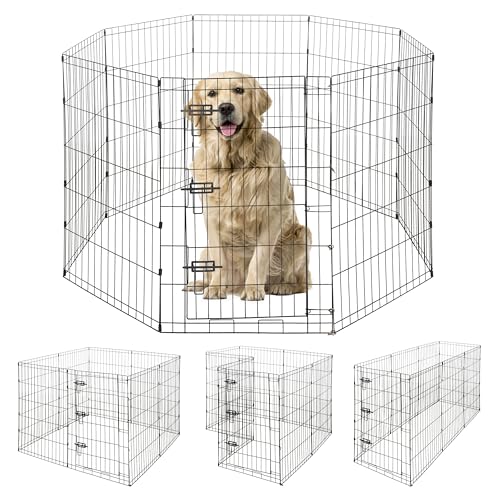 BOWHAUS Foldable Outdoor/Indoor Pet Playpen with Gate, Available in 36 Inch Height Metal Portable Kennel, Heavy-Duty Exercise Fence Cage 8 Panels for Large Dog, Animals - style: 36 Inch