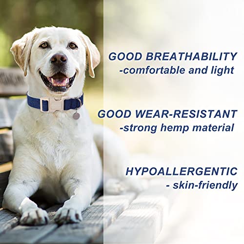 DOGWONG Cotton Hemp Dog Collar, Heavy-Duty Blue Dog Collar Adjustable Soft Natural Fabric Cute Wedding Puppy Necklace for Small Medium Large Dogs - color: A: Deep Blue, size: X-Small