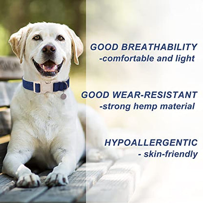 DOGWONG Cotton Hemp Dog Collar, Heavy-Duty Blue Dog Collar Adjustable Soft Natural Fabric Cute Wedding Puppy Necklace for Small Medium Large Dogs - color: A: Deep Blue, size: X-Small