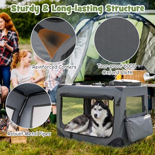 Giantex Folding Soft Dog Crate, 36 Inch Foldable Portable Dog Kennel for Large Dogs up to 70 lbs, Collapsible Soft-Sided Pet Travel Crate with 5-Sided Mesh, 3 Doors, Washable Mat & Storage Pockets - size: 36.0"L x 25.0"W x 25.0"H