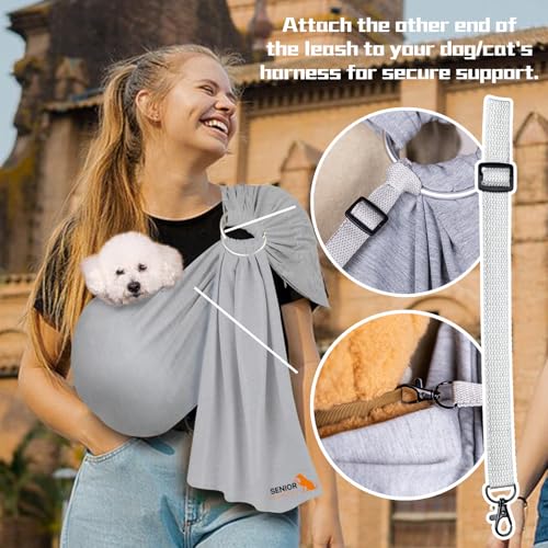 Dog Sling Carrier for Small Dogs,Carrying Wrap Anti-Anxiety Cat Sling,Adjustable Pet Sling(Light Gray) - color: light gray
