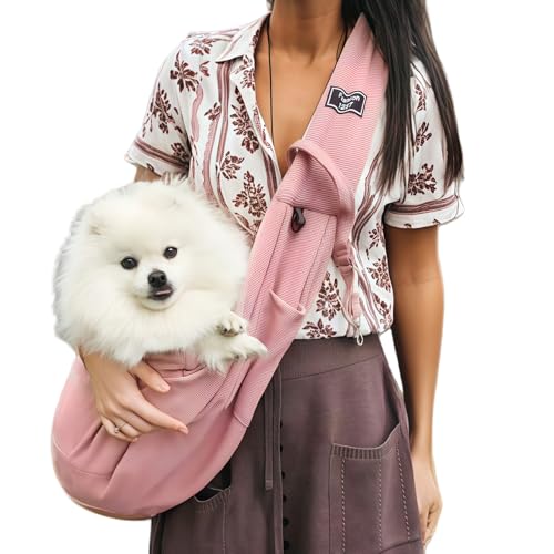 Dog Slings for Small Dogs,Soft and Breathable Waffle Fabric,Puppy Essentials,Reversible Dog Sling with Organizer Pocket,Suitable for Small Dogs and Cats,Pink - color: pink