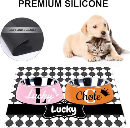 Personalized Dog & Cat Food Mat with Name | Waterproof PU Pet Bowl Mat Non-Slip Rubber Bottom Easy Clean Available in 3 Sizes (24"×16", 30"×20", 36"×24") Pet Feeding Mat for Food & Water （Dot） - color: Dot